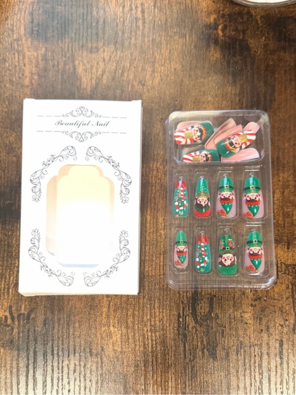 Festive Green Christmas Press-On Nails with Santa Design